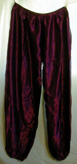 Purple/Wine Satin Pants. Made of boroque satin fits a variey of hip sizes S - M.
Cost: \\$25.00 each plus shipping.
